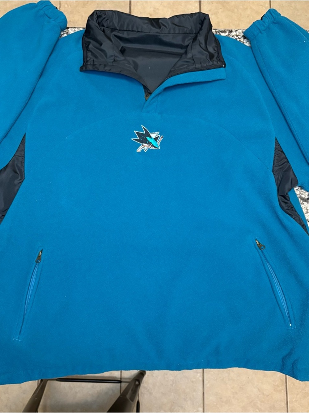 VTG San Jose Sharks Sweatshirt Nylon /Fleece Quarter Zip Reversible Men’s L - Picture 8 of 12